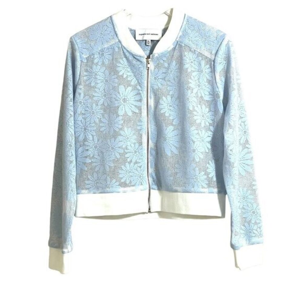 Cupcakes & Cashmere Audrie Jacket Blue Floral Print Varisty SZ XL New $150